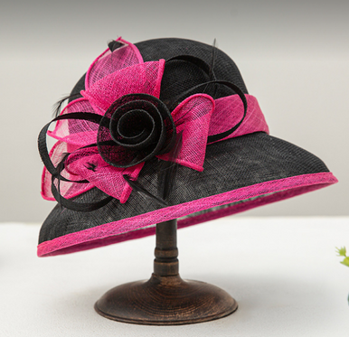 Stunning Black with Hot Pink trim Small brim sinamay