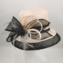 Beige  sinamay black trim race or led hat