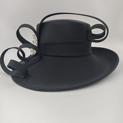 Black satin overlay lead rein hat/Judges with bling