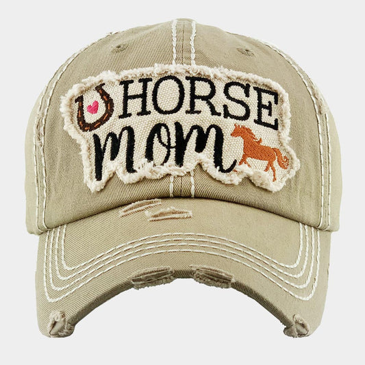 Beige - HORSE MOM HORSESHOE VINTAGE BASEBALL CAP