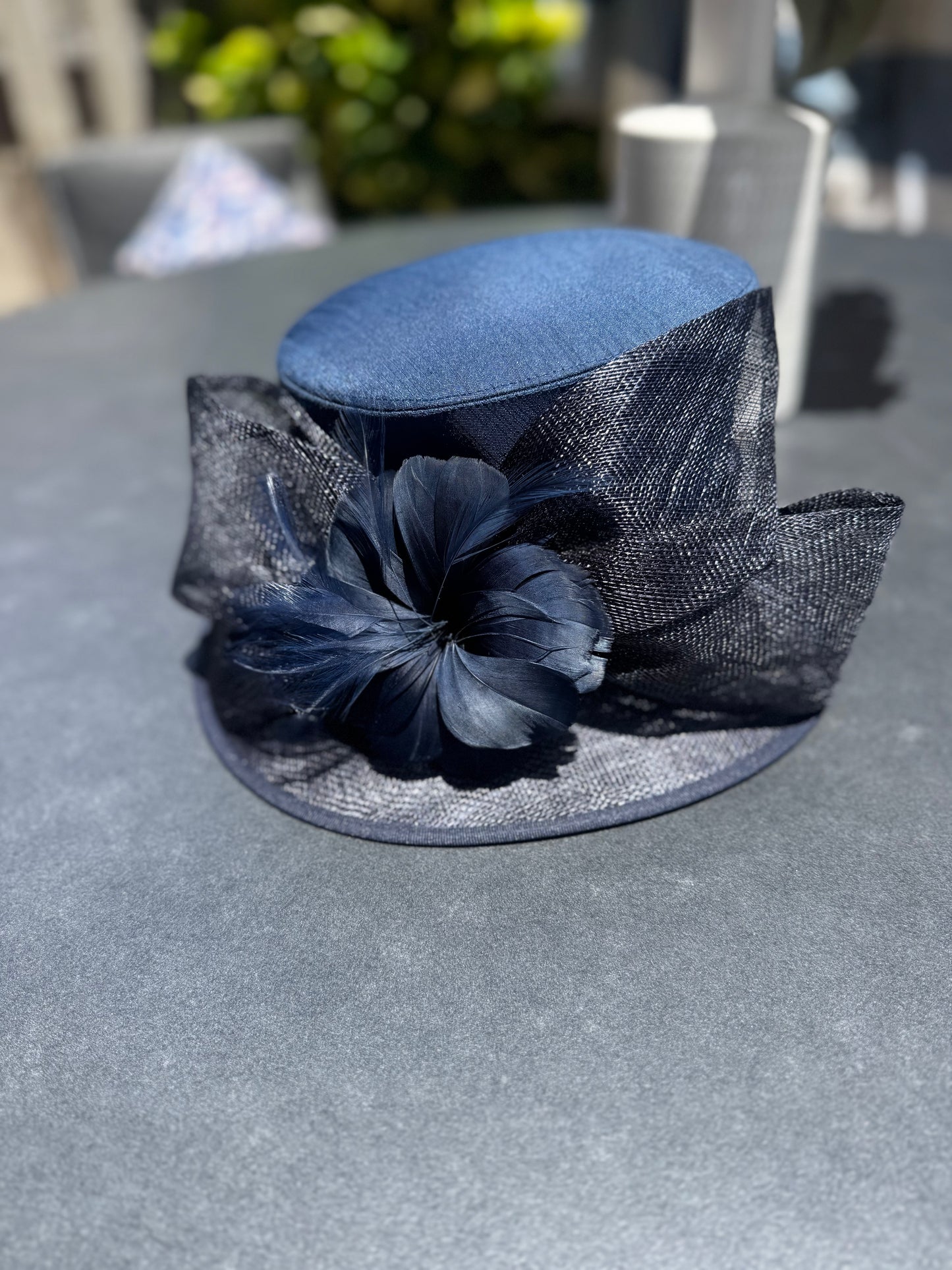 NAVY sinamay medium brim hat
