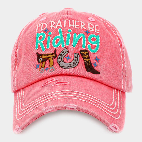 I'D RATHER BE RIDING MESSAGE VINTAGE BASEBALL CAP Pink