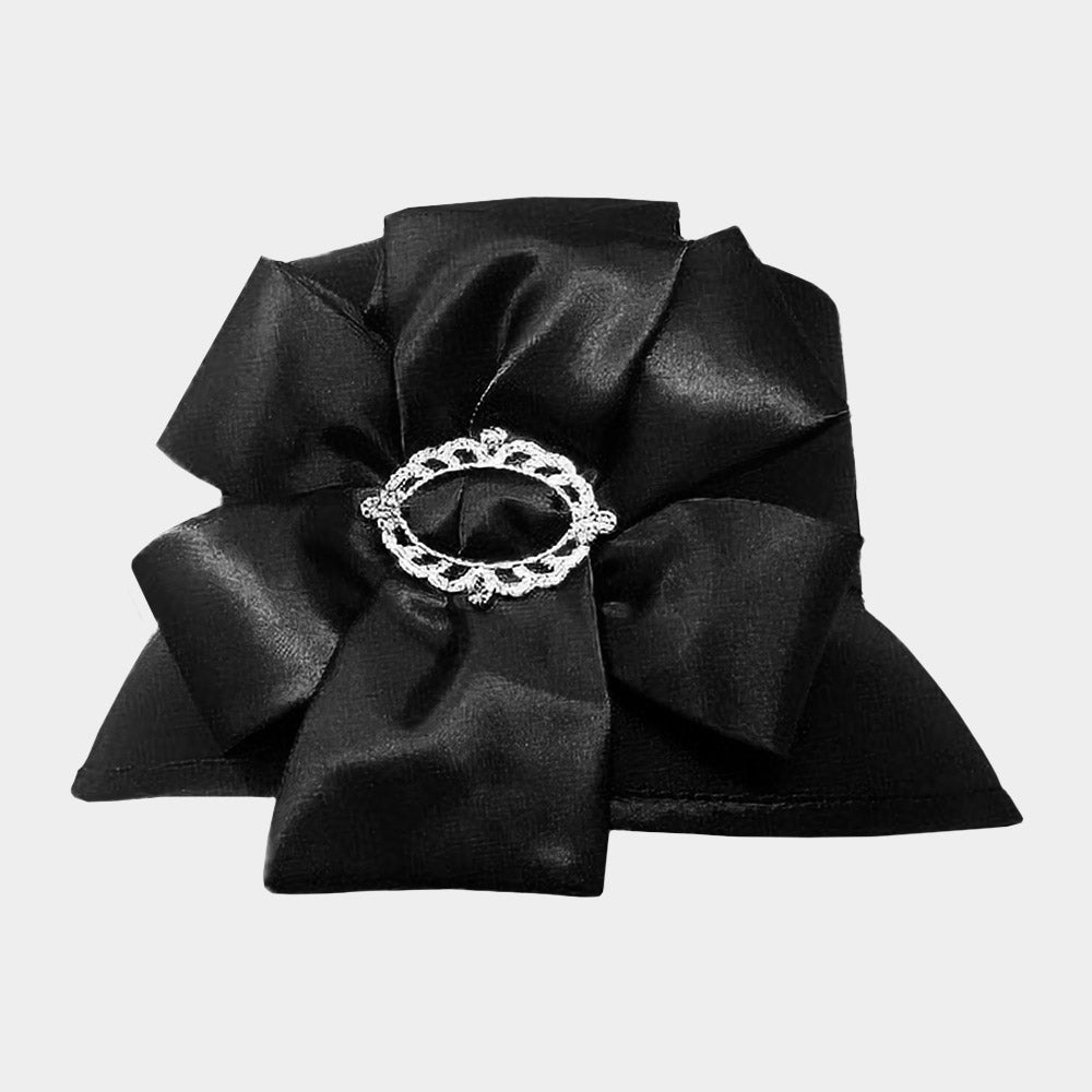 Black satin overlay hat with bling