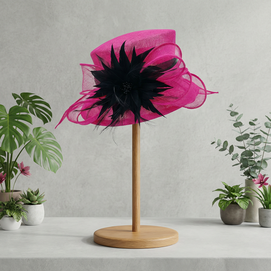 Hot pink sinamay with black trim