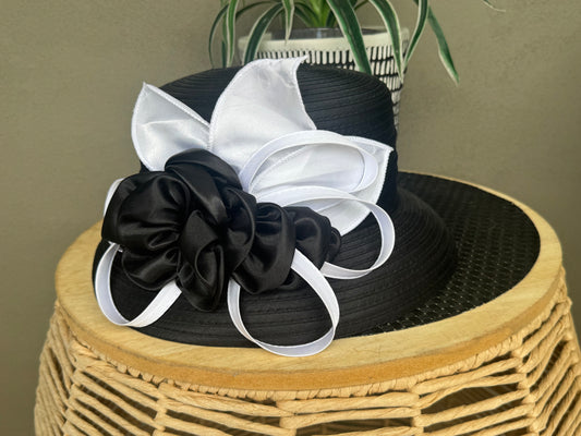 Black hat with white trim small brim