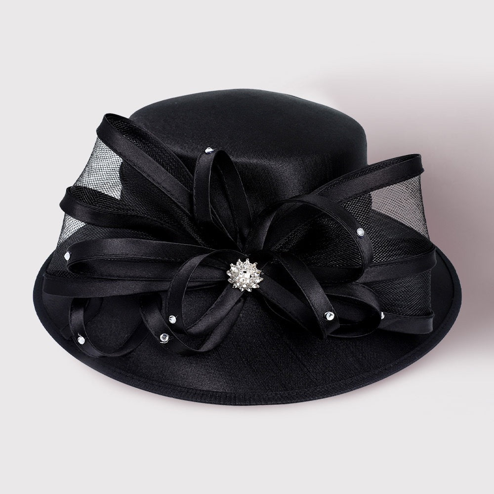 Black stunning satin overlay with mesh bow