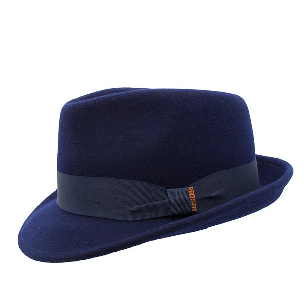 Navy wool trilby hat