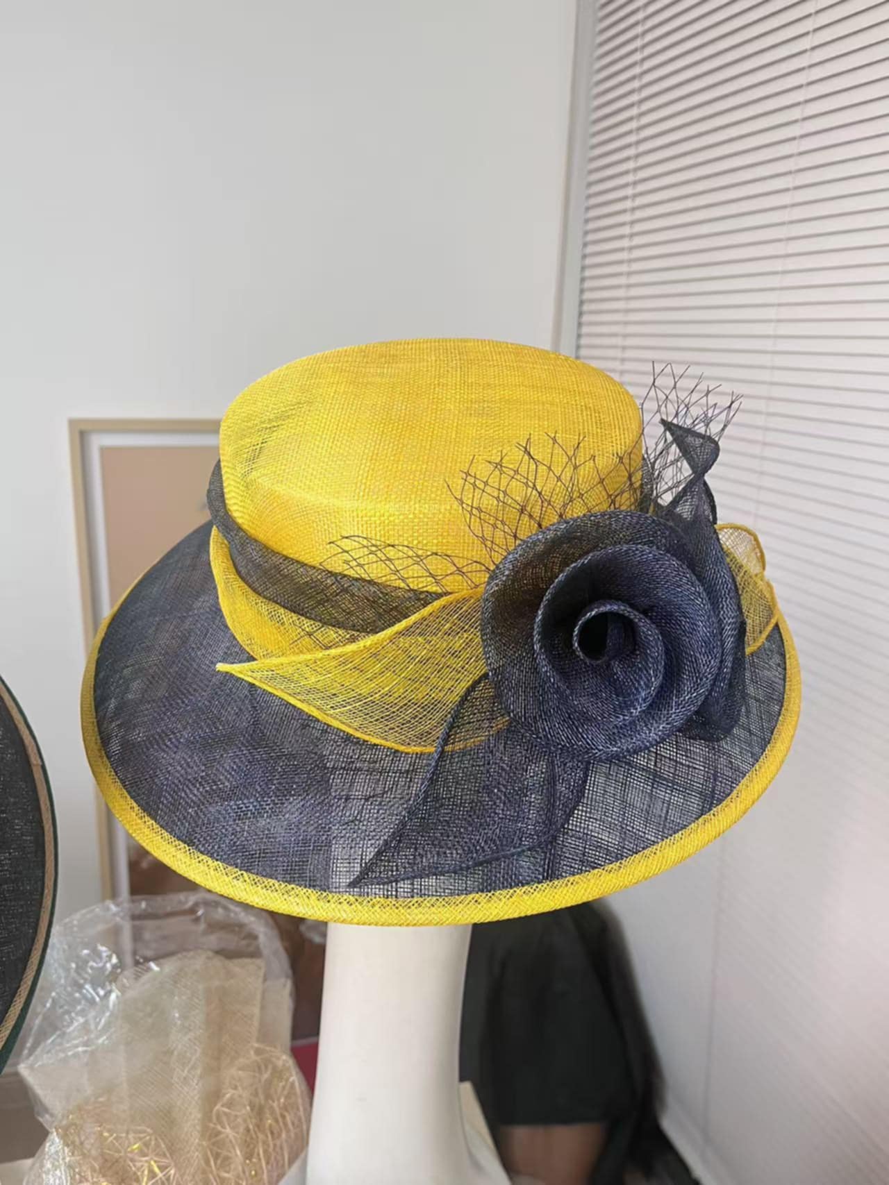Yellow/Navy Blue medium brim with twirls