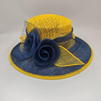 Yellow/Navy Blue medium brim with twirls
