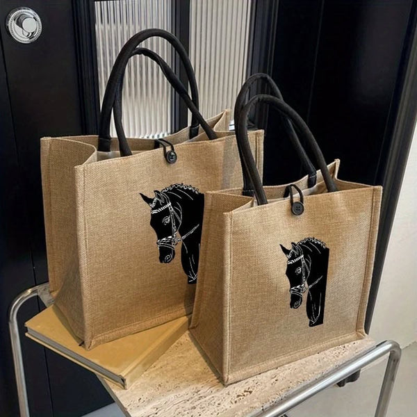 Linen tote bag with horse detail