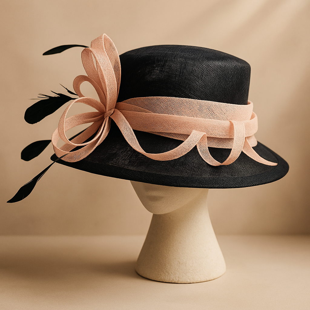 Black medium brim hat with rose gold trim