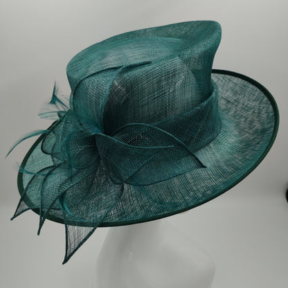 Emerald green sinamay hat medium brim