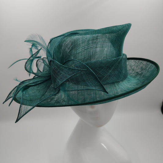 Emerald green sinamay hat medium brim