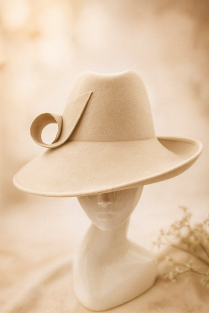 Beige Sculpted Wool Brim Hat