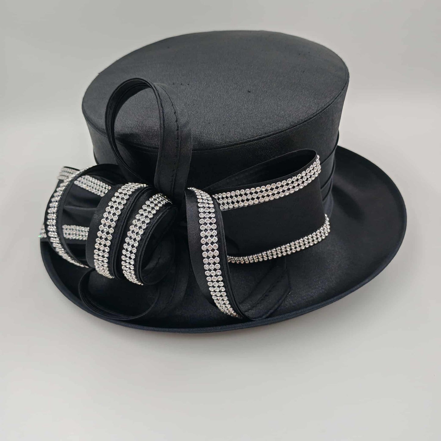 Black satin lined  medium brim with bling trim