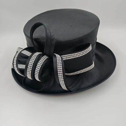 Black satin lined  medium brim with bling trim