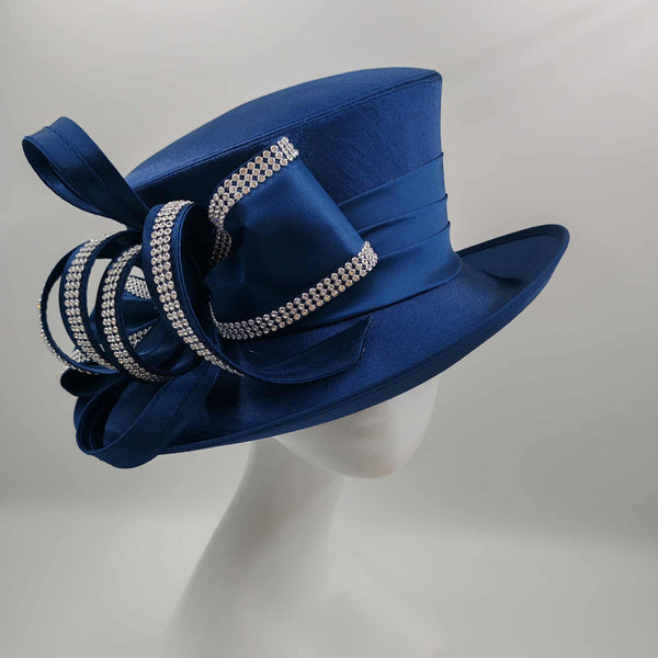 Elegant Navy Sinamay hat with bling Slightly turned up