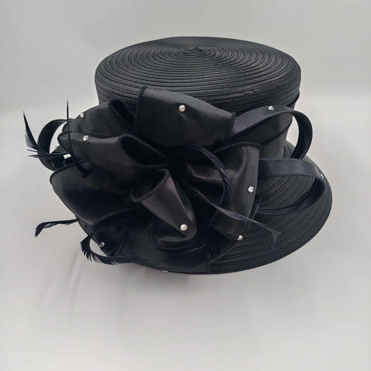 Stunning Black sinamay with flower trim medium brim
