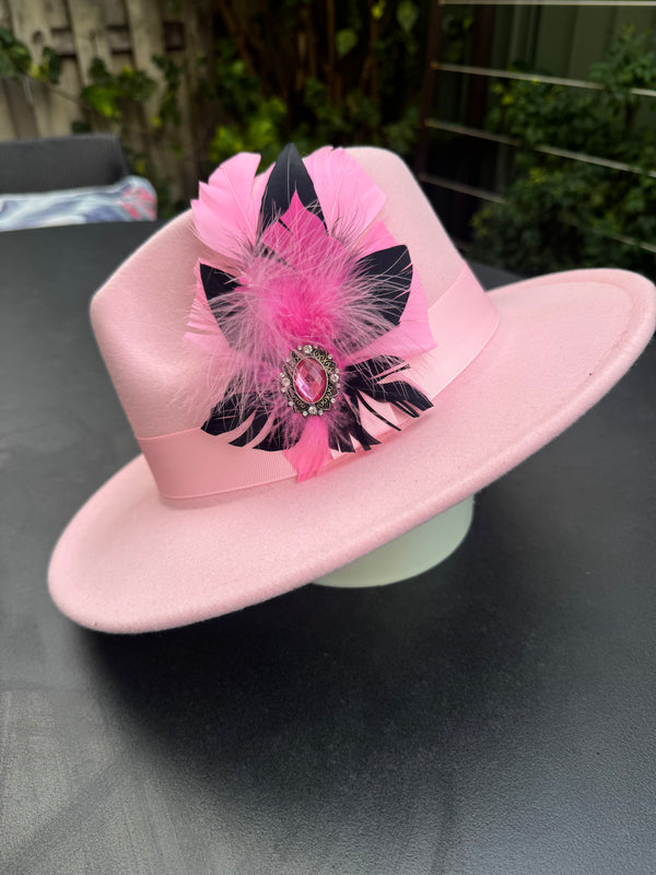 Baby Pink Panama hat with gorgeous removable feather
