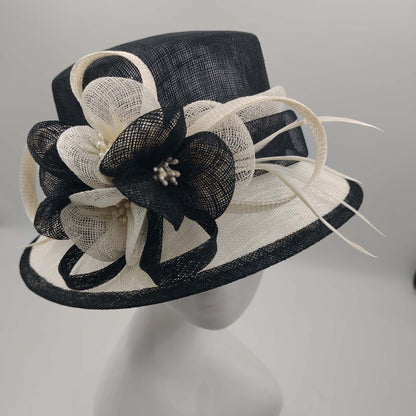 Black & off white Petite Brim Statement Hat