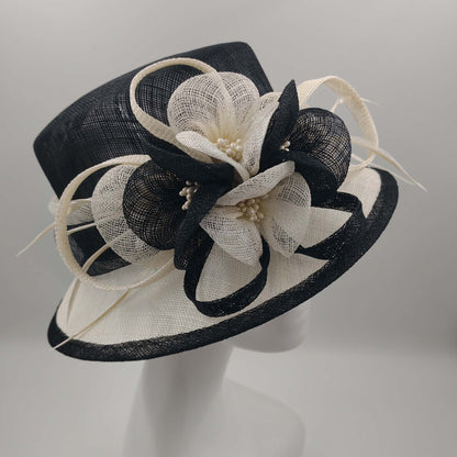 Black & off white Petite Brim Statement Hat