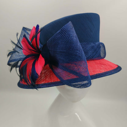 Stunning navy and red sinamay hat - pre order arriving soon