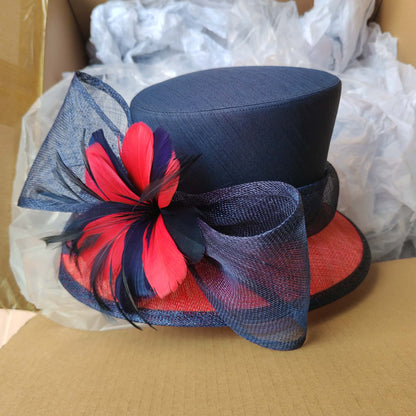 Stunning navy and red sinamay hat - pre order arriving soon