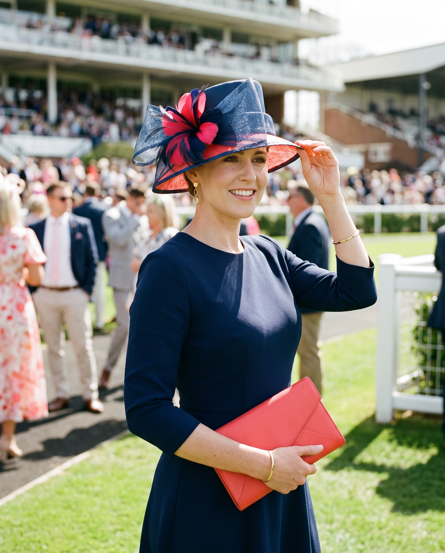 Stunning navy and red sinamay hat