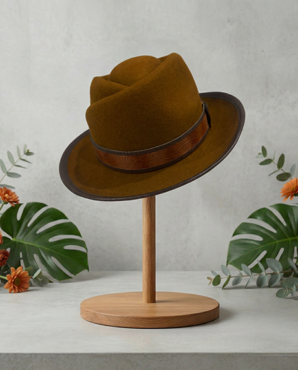 Rust wool/felt hat with embossed band