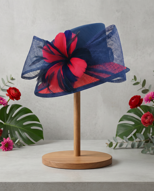 Stunning navy and red sinamay hat