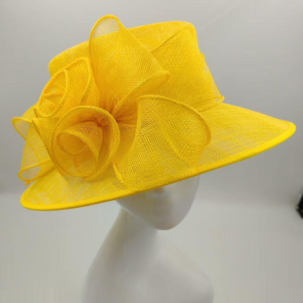 Yellow Sinamay Hat with Loop Trim