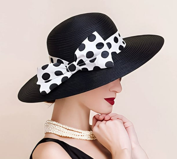 Black hat with white and black trim spots pre order
