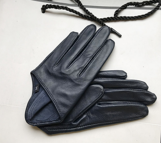 Black half gloves real leather