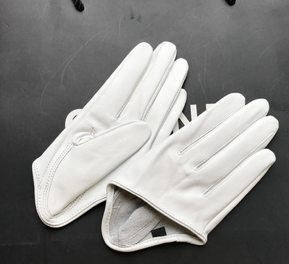 White HALF PALM GLOVES (GENUINE LEATHER) - MEDIUM