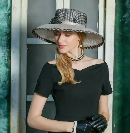 Stunning Broad brim black and grey sinamay piece