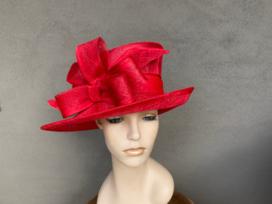 medium brim slight side turn up 3 layer sinamay hat - Red