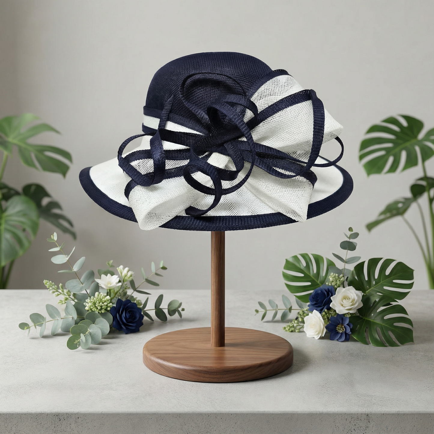 Navy Blue/white hat medium brim