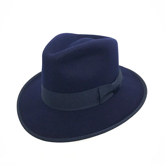 Navy wool trilby hat