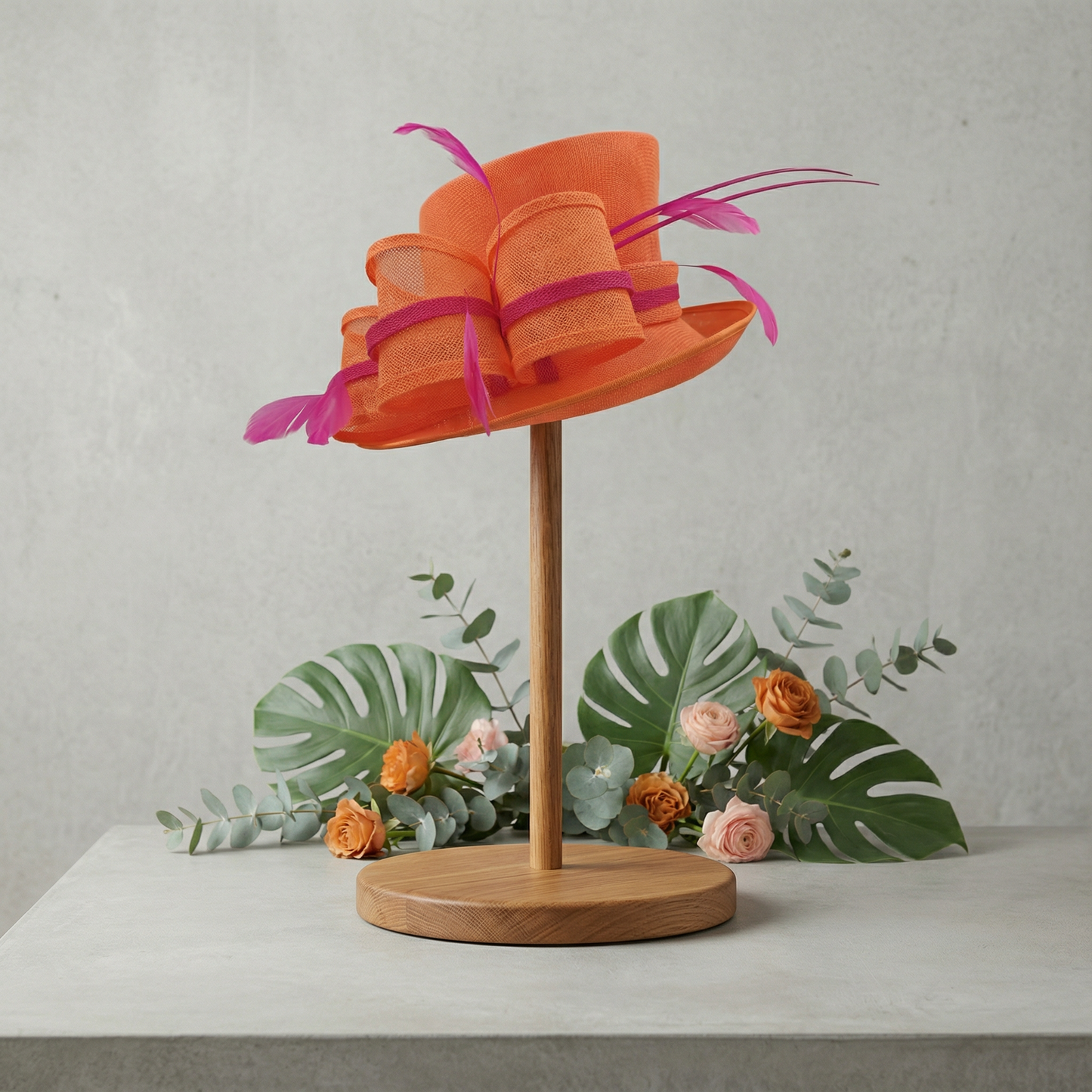 The Mel hat orange with pink trim