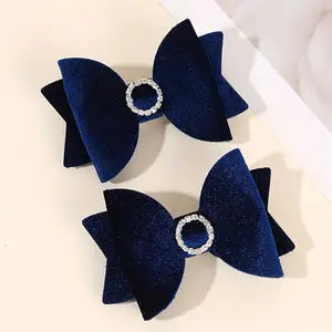 Blue Velvet Bow Hair Clips