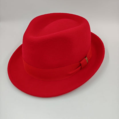 Red trilby wool hat