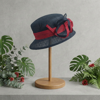 Stunning navy and red sinamay hat