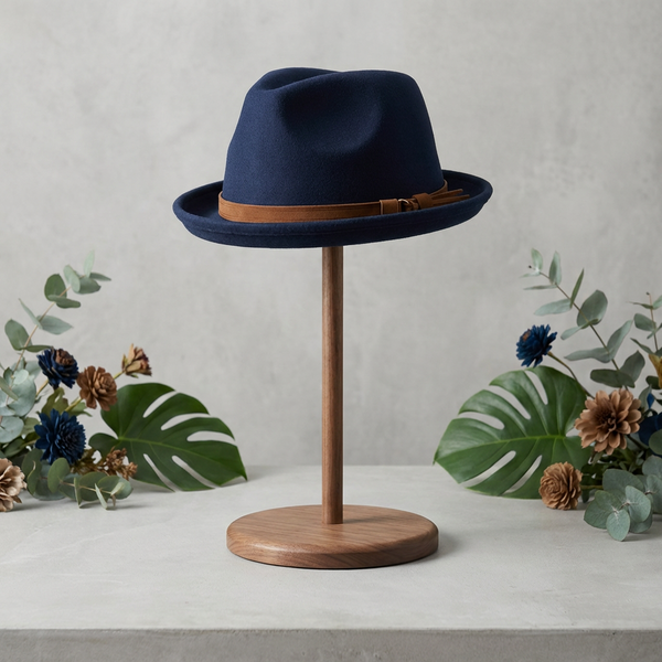 hunter type navy trilby hat with band