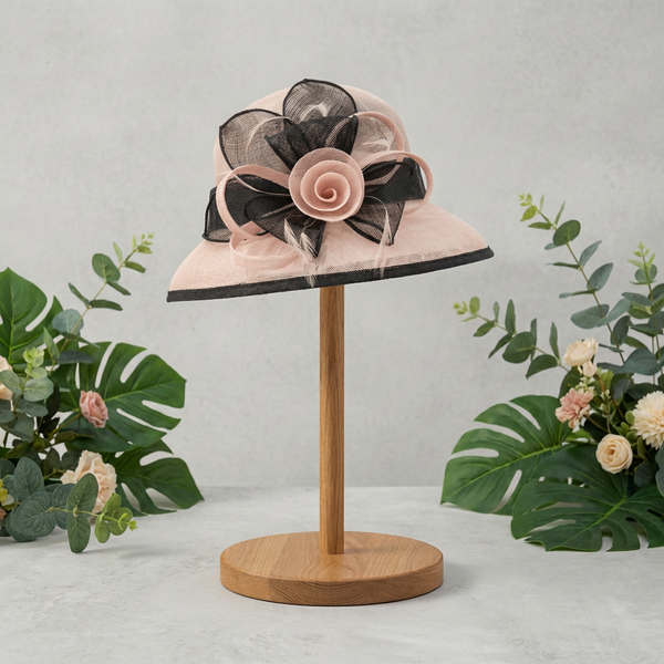 Medium brim baby pink with black trim