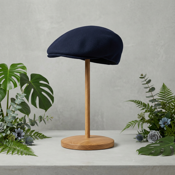 Navy Wool Flat Cap L