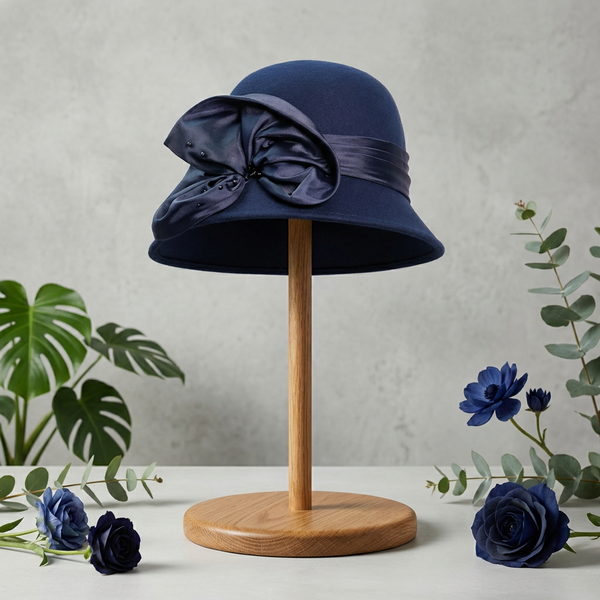 Navy wool piece with flower embellishment