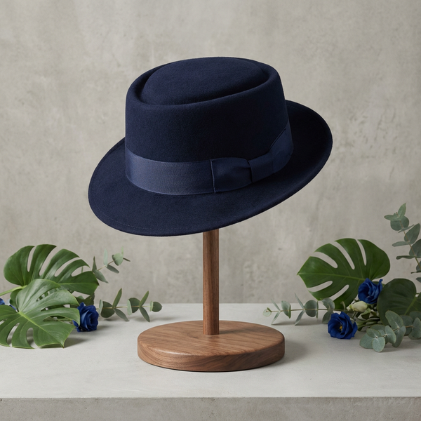 Navy wool trilby hat