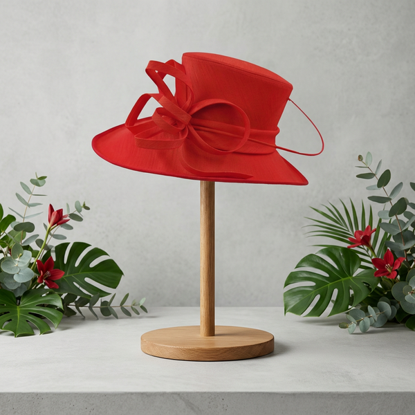 Red medium brim hat with bow