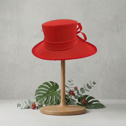 Red medium brim hat with bow