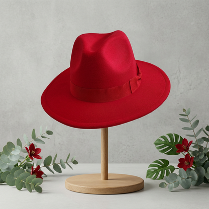 Red Wool Fedora Hat